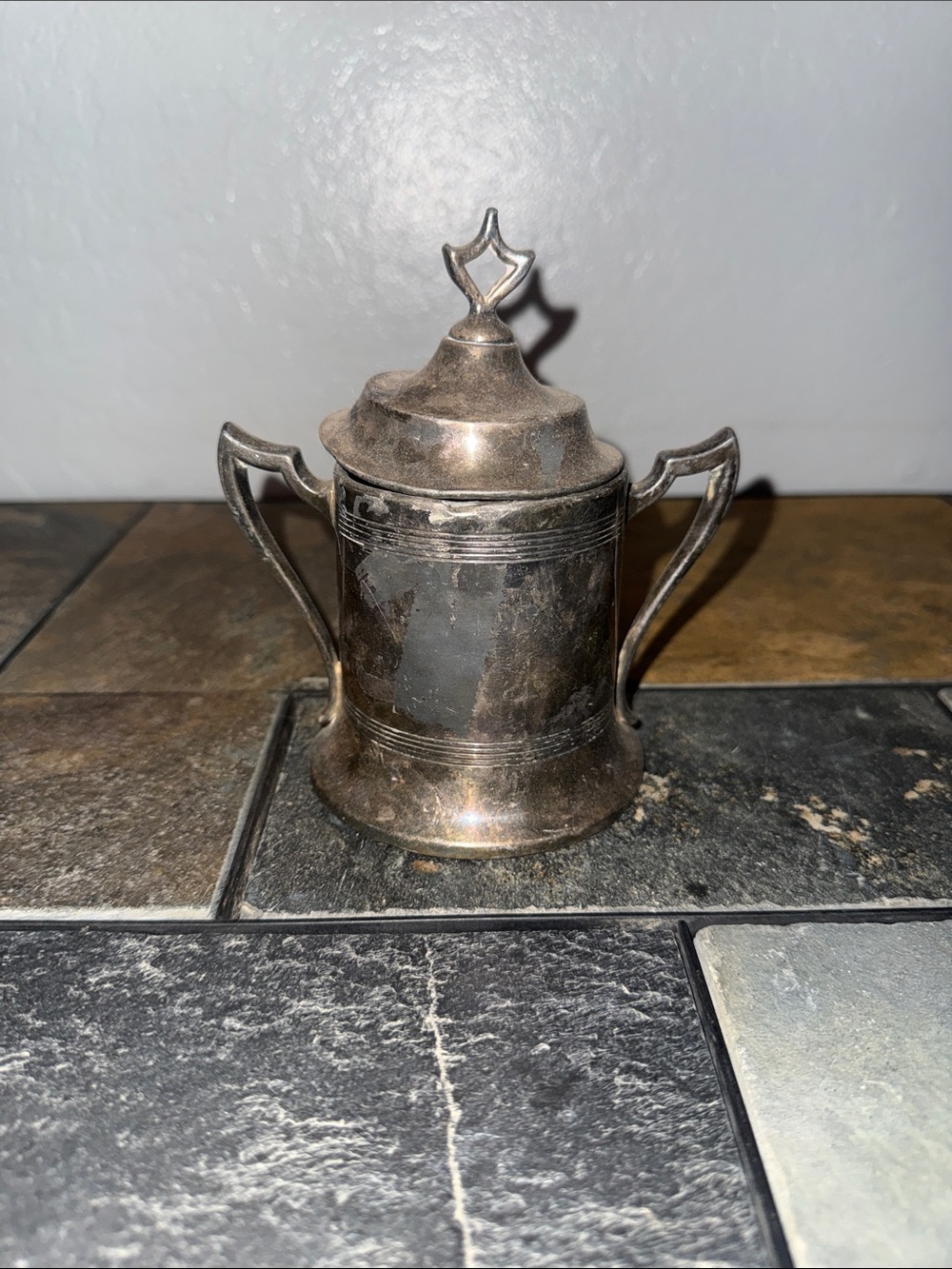 Vintage Triple Silver Plated Two-Handled Sugar Bowl with Lid